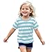 Boys Girls Striped Shirts Cotton Rainbow Shirt Toddler Kids Short Sleeve Crew Neck Summer Trendy (Light Blue, 7-8 Years)