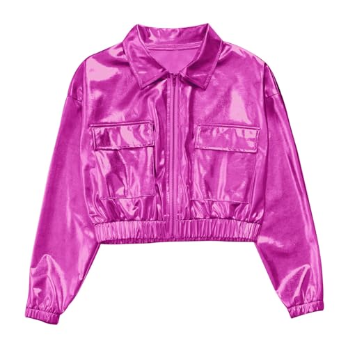 Loyan Kids Boys Girls Zip Up Coat Bomber Jackets with Pockets Sequin Hip-hop Jazz Street Dance Crop Tops4