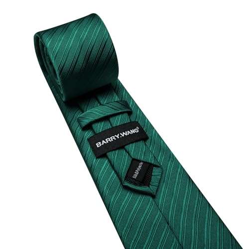 Image of Barry.Wang Solid Striped Tie for Men Silk Necktie Pocket Square Cufflinks Formal Wedding Party Business