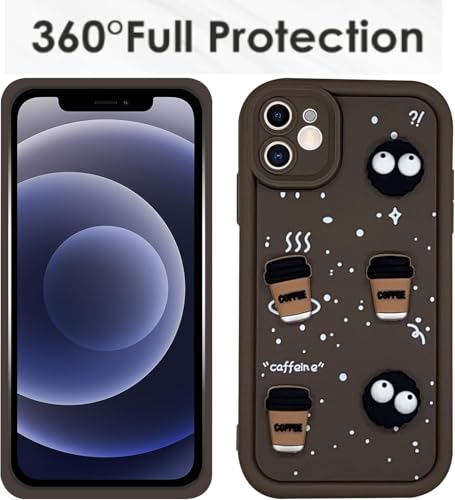 Image of GoldKart Back Case Cover Compatible for iPhone 12 | Cute Fun Cartoon 3D Ball Coffee Silicone Case | Full Body Protection Back Cover for iPhone 12 - Brown