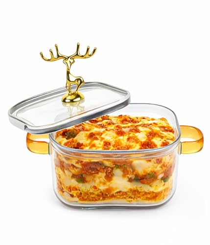 Image of bellemax 1pcs Set of 1500 ml Each Casserole with Glass lid Microwave Oven Safe Serving Bowl Tempered Glass, for Rice and Boiling Food Multipurpose (BM-01)