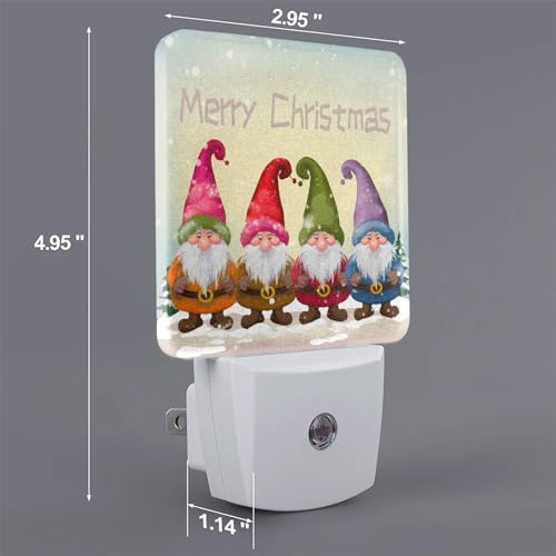 Image of Colorful Christmas Gnome Night Light Set of 2, Winter Snowflake Auto Sensor LED Dusk-to-Dawn Nightlights, Plug-in Sensor Lamp for Bedroom Bathroom Kitchen Hallway Stairs Decorative