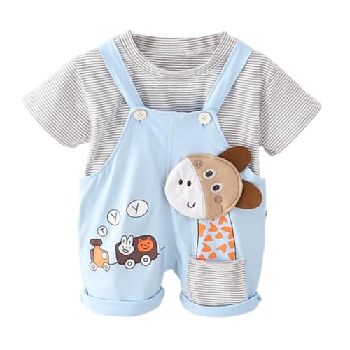 Bold N Elegant Unisex-Babies Cotton 2Pc Striped T-Shirt With Giraffe Print Dungaree Shorts Summer Summer Party Outfit