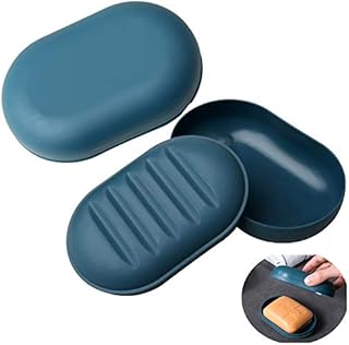 TSKDKIT 2 Pcs Soap Dish with Lid Blue Soap Box Plastic Soap Holder with Lid, closable Soap Bar Dish Containers for Bathroom Travel