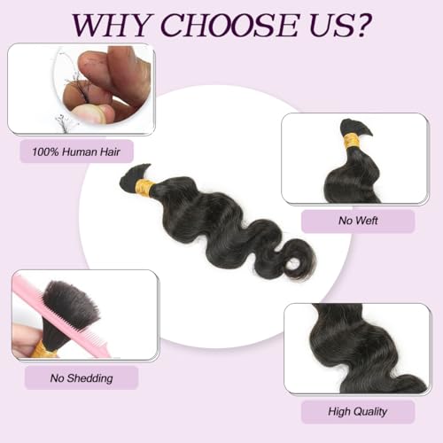 MsFan Human Braiding Hair Body Wave 100% Brazilian Human Hair for Boho Braids 100G Boho Human Hair NC 14 Inch — view 5