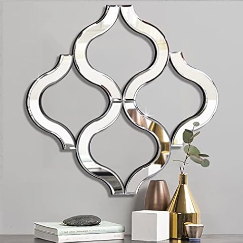 Arc-Shaped Decorative Wall Mirror Silver Color 16”x16”, Exquisite Bevelled Gorgeous Glam Accent Decor Mirror, Unique Modern Fashion Hand Craft Mirror Wall Decor Chic Mirror Cover