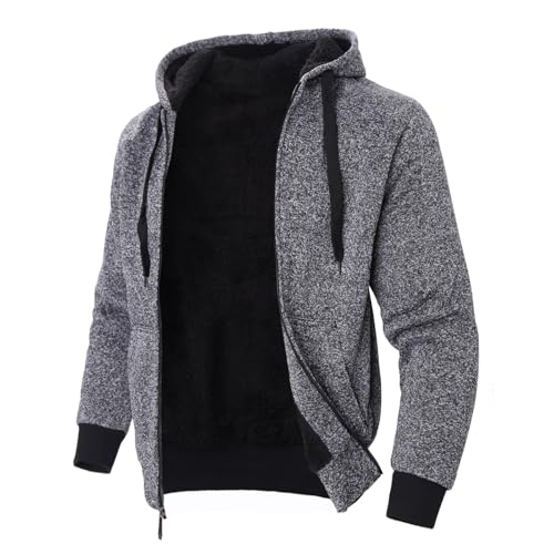 Image of LeeHanTon Sherpa Lined Hoodies for Men Heavyweight Full Zip Up Sweatshirt Thick Fleece Winter Warm Work Jackets Plus Size