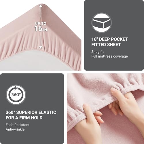Image of True North by Sleep Philosophy Soft & Cozy Micro Fleece Sheet Set, Fitted Sheets Deep Elastic Pocket Fits Up to 16 inch Mattress, Warm Winter Bedding, Fleece Bed Set Twin XL Blush 3 Piece