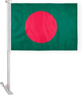AGAS Bangladesh Premium Car Flag - 10.5x15 inch - Printed Double Sided on Super Knit Polyester - Stitched Edges - 19 Inch White Plastic Unbreakable Pole - BD National Flag