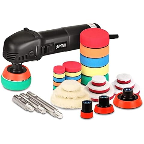 SPTA Mini Polishing Machine Buffer Rotary Polisher Auto Detailing Superpolish with 27Pcs Detail Polishing Pad Mix Size Kit Buffing Pad and 75mm ,100mm,140mm M14 Thread Extension shaft Cover