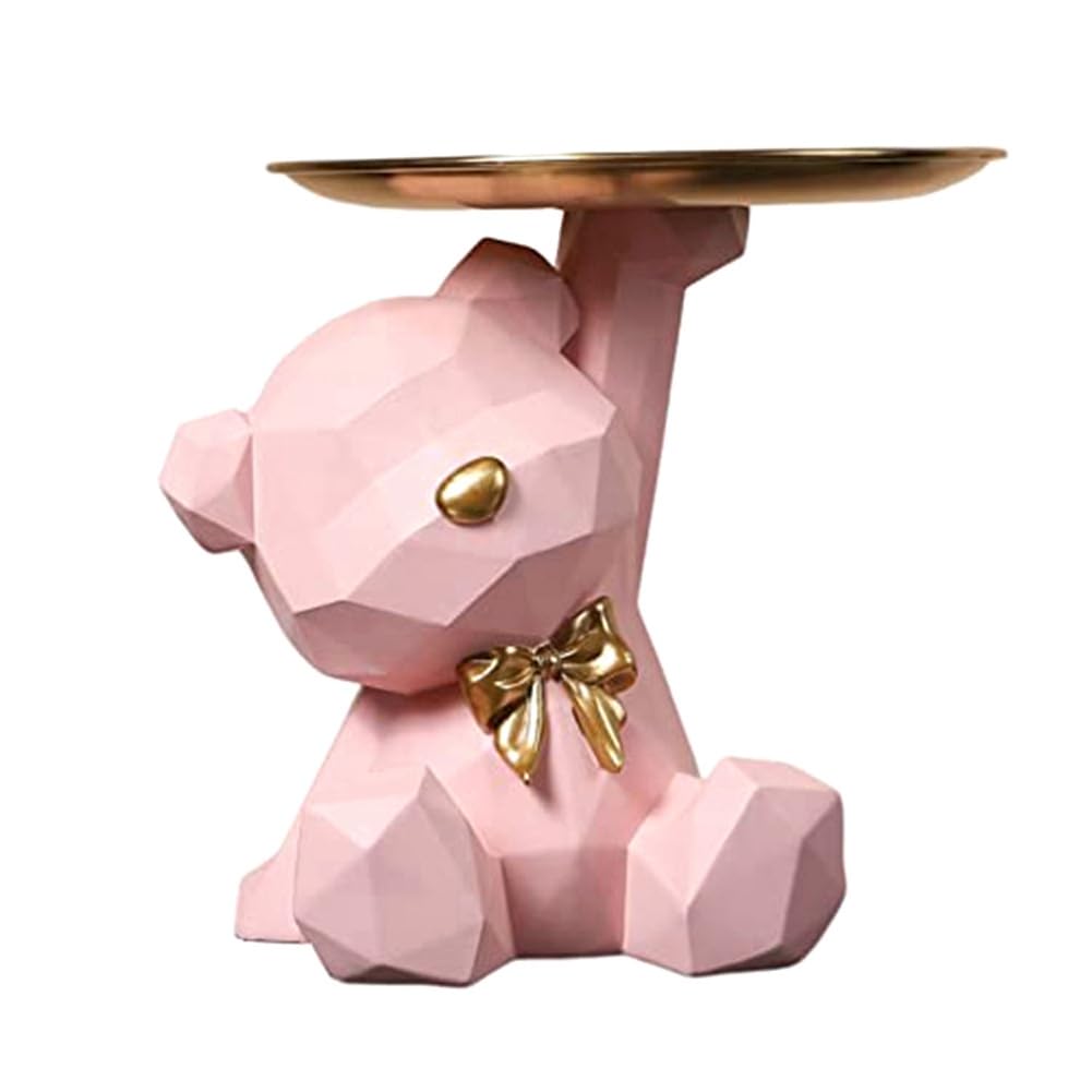 CTRLZS Storage Tray Statue Key Holder Figurine, Jewelry Earrings Lipsticks Tray, Bear Statues with Dish, Sculptures Key Bowl -B