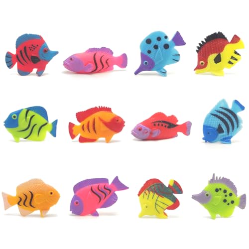 AYVRUOP 24 Stück Künstliche Fisch Deko Für Aquarien Kunststoff Fische Kleine Künstliche Fisch Aquarium Ornamente Blasenröhren Mehrfarbige Kleine Tropische Fisch Deko(Farbe Zufällig)