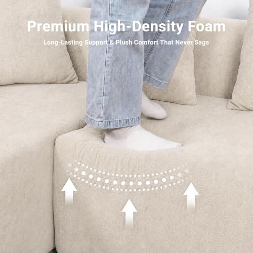 Image of Claiks 142 inch Cloud Boneless Couch, L-Shape Right Chaise, Beige