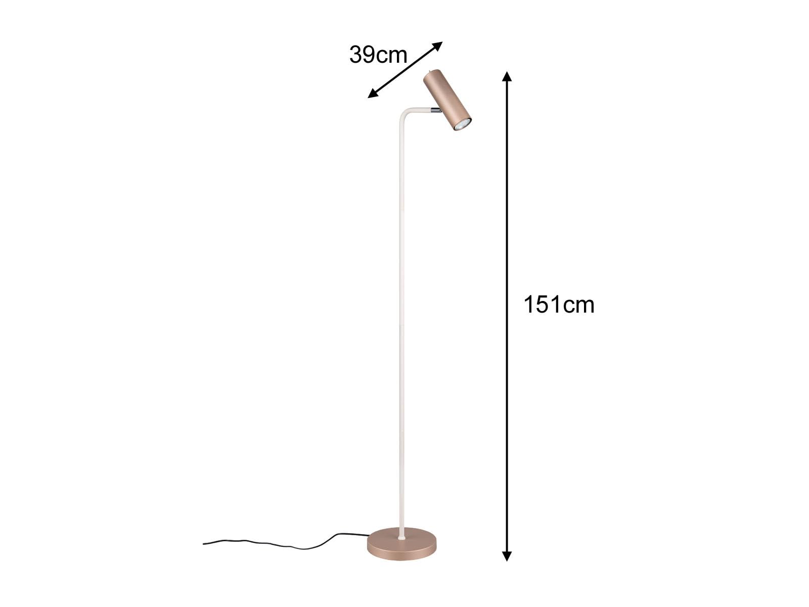 Lampa do czytania metalowa kawa/biała, spot wychylny, wysokość 151 cm