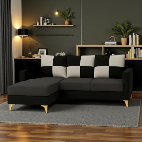 Image of CASASTYLE Brogan 4 Seater Fabric LHS L Shape Sofa Set (Dark Grey-Black) in Premium Velvet Finish | Durable Comfort | Ideal for Living Room