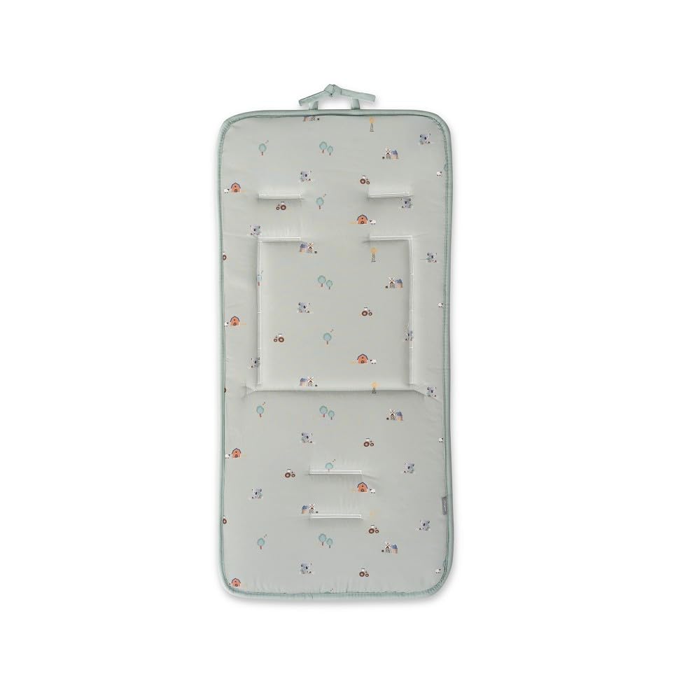 Interbaby - Colchoneta para Silla de Paseo Universal Reversible, Estampado Granja Koala Verde y Reverso Liso, Cojín de Verano para Cochecito y Asiento de Carro