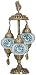 DEMMEX 2019 Stunning 3 Globe Turkish Moroccan Bohemian Table Desk Bedside Night Lamp Light Lampshade with North American Plug & Socket, 19 Inches (Aqua)