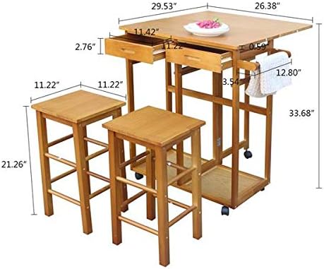 Miniatura 2 de Juego de mesa de comedor, barra de cocina plegable, carrito de desayuno cuadrado plegable para espacios pequeños, isla de cocina con ruedas, carrito