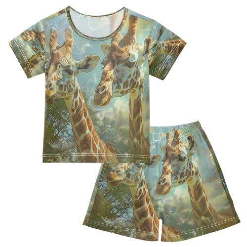senya Short Sleeve Pajamas Sets Summer Cotton Sleepwear Two Giraffes