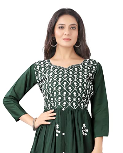 Image of KrazzyKudy Women's Rayon Embroidered Flared Kurtis