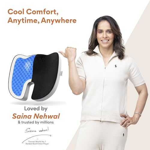 Image of FOVERA Cool Gel & Memory Foam Coccyx Cushion | Orthopedic Seat Cushion for Chair, Car Seat Cushions, Memory Foam Sitting Pillow for Tailbone, Sciatica & Back Pain Relief (Universal, Black & Grey)
