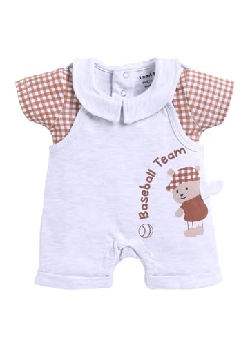 Image of Smart Baby Dungaree Set for Baby Girls | Cotton Romper with T-Shirt | Soft & Breathable Fabric | Cute Embroidery | Snap Button Closure for Easy Diaper Change