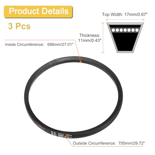 Image of uxcell 3 Pack B27 Classic V-Belt, 30 inch Outside Circumference, Black, Industrial Rubber V-Belt