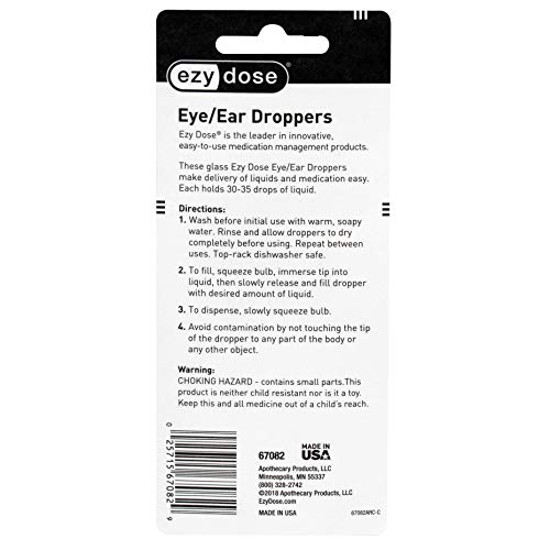 Ezy Dose Ear And Eye Medicine Dropper, For Liquid & Essential Oils, 1Ml Capacity, Glass, Straight And Bent Tip, Made In The Usa #TOP2