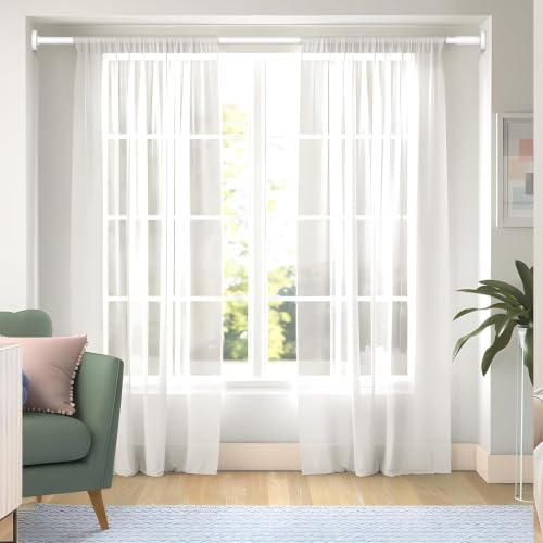 Image of JD FRESH 155 to 295 Cm Extendable Curtain Rod Holder Non-Drilling /Anti-Skid Spring Pull Rod /Stainless Steel Rust Proof Shower Curtain Rod /Window Curtain Rod / (White)