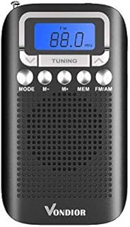 Digital AM FM Portable Pocket Radio with Alarm Clock- Best Reception and Longest Lasting. AM FM Compact Radio Player Operated by 2 AAA Battery, Stereo Headphone Socket (Black), by Vondior