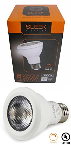 SLEEKLIGHTING Par 20, LED 8 Watt Dimmable Wide Flood Light Bulb(40°), Warm White (3000K), 500 Lumens, E26 Medium Base, 50 Watt Equivalent, UL Approved (PACK of 4)