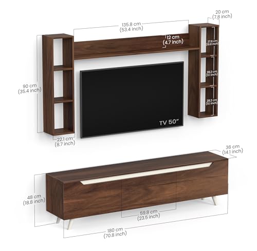 Image of BLUEWUD Blesky Miltra TV Unit Multipurpose Combo, TV Stand with top shelf for Decor Display, TV Entertainment Unit with Handleless doors, for Living Room, Home (DIY- Brown Maple) (Blesky Miltra Combo)