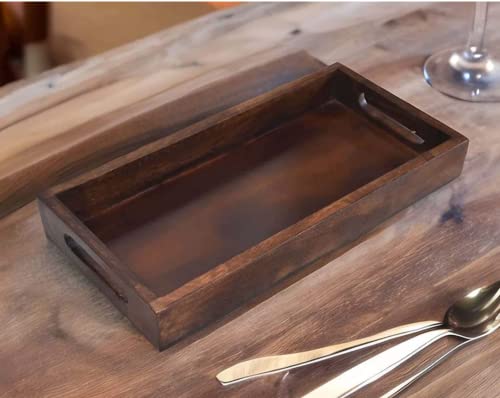 Image of Wooden Rectangular Serving Tray For Decoration And Dining Table, Food, Coffee And Tea|Tray With Handle For Home & Kitchen, Dinning Table Accessories|Multipurpose Use 12 X 6 X 2 Inch