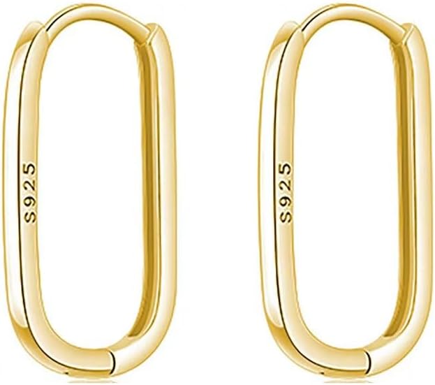 Sterling Silver Geometric Hoop Earrings for Women Hypoallergenic Rectangle Oval Hoop Earrings Square Huggie Hoops Earrings Fashion Jewelry