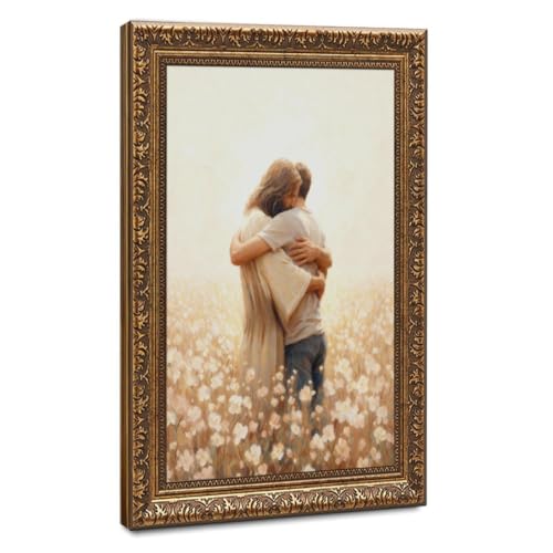 Jesus Embracing Man In White Flower Field With Divine Comfort