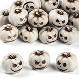 Uniclife 20 Pcs Halloween Mini Pumpkin Decorations, Halloween Fish Tank Decor, Spooky Smiling Face Mini Pumpkins, Jack-O'-Lantern Miniature Vase Fillers, White Resin Artificial Figurines
