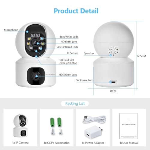 Image of securinnov 5MP Indoor WiFi Smart CCTV Camera for Home | 1080p Full HD | Color Night Vision | Motion Detection | Two Way Audio | Wireless Home Security Camera with Mobile App V380 Pro (Upro Dual Lens)