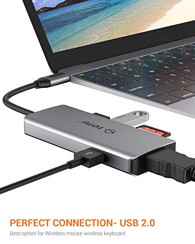 USB C Hub, TOTU 6-in-1 Type C Hub with 2 USB 3.0 Port,1 USB 2.0 Port,4K HDMI,SD/TF Card Port,Compatible for MacBook/Pro/Air 2016/2017/2018 and More USB C Devices (Gray) - Thumbnail 3