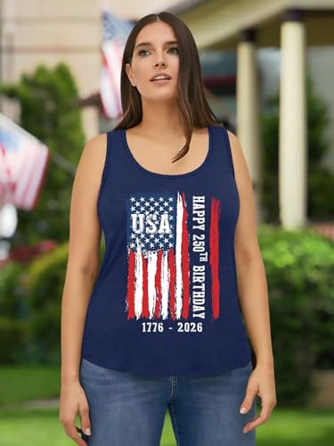 Image of Ithalt Plus Size 4th of July Tops for Women American Flag Tank Tops USA Patriotic Shirts Red White and Blue Sleeveless