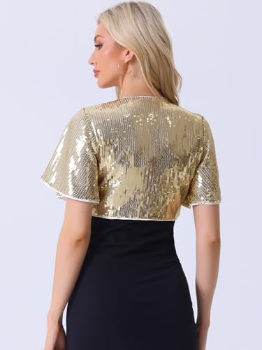 Image of Allegra K Sequin Bolero for Women's Sparkly Crop Glitter Formal Shrug for Evening Dresses