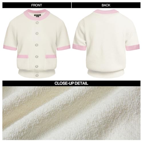 Women's Short Sleeve Sweater Summer Crew Neck Cropped Color Block Tops Casual Knit Shirts with Pockets2