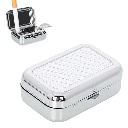 JDXun Cendrier Portable avec Couvercle, Mini Cendrier Portatif, Cendrier de Voyage Portable Avec Couvercle, Cendrier de Poche Anti Odeur, Mini Cendrier Carré en Acier Inoxydable, Blanc