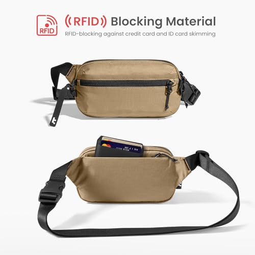 Image of tomtoc 1.5L-3.5L Sling Bag with RFID Blocking, X-Pac /Non X-Pac Minimalist Crossbody Chest Pack for Men and Women, Lightweight Water-Resistant Bag for Travel and Daily Commutes, Khaki, 1.5L, Fasion