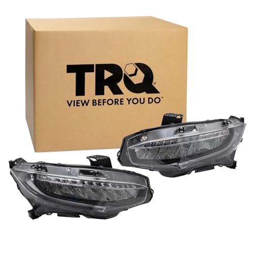 Image of TRQ 2 Piece Headlight Assembly Set LED Driver & Passenger Side Compatible with Honda Civic 2016-2021 With LED Head Light HO2502176 HO2503176 33100TBAA11 33150TBAA11