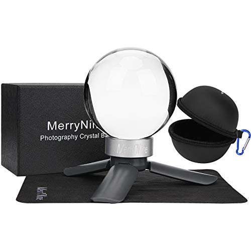 MerryNine K9 Crystal Photography Ball, K9 Lens Crystal Ball with Mini Tripod, Universal Camera Interface Round Metal Base and Pouch, for Photo Teaching Light Spectrum Physics Art Decor (80mm)