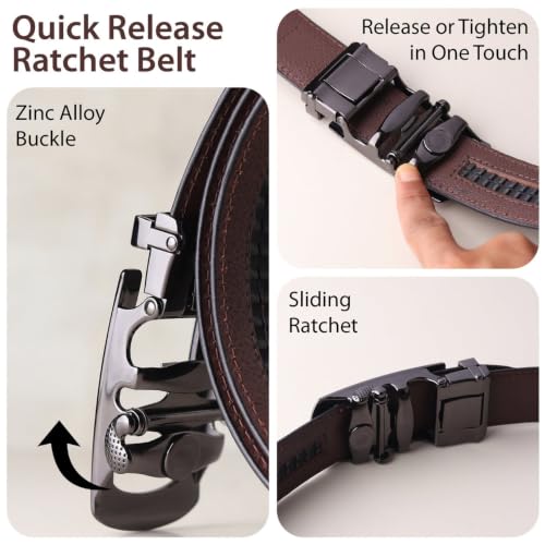 Image of HAYES LONDON Leather Ratchet Belt for Men | Adjustable No-Holes | Customizable Fit, Stylish & Effortless Buckle | Formal & Casual Wear Belts