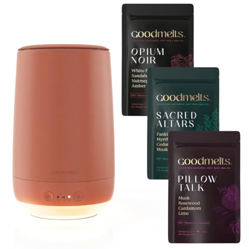 Image of Aura Wax Melting Starter Kit - Ceramic Aroma Diffuser with 1 Warmer & 3 Scented Soy Melts | 180+ Hours Scent Time - Smoke-Free, Natural Fragrance for Home (Terracotta, Luster)