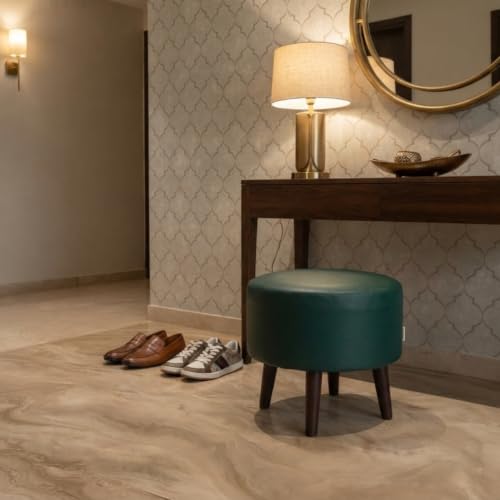 Image of Stool Ottoman Pouffes for Living Room, Kitchen, Home, Office Furniture with Soft Cotton Cushion Mudda Footrest Stool for Chair Sofa Bed Dressing, Green Leather (17 Inch Pack of 1)