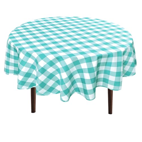 Hiasan Checkered Round Tablecloth 50 Inch - Waterproof Stain and Wrinkle Resistant Washable Fabric Table Cloth for Dining Room Party Outdoor Picnic,Aqua and White by Hiasan - Used condition - US$14.38