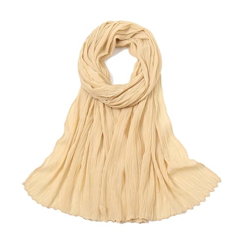 WENH Herbst Chiffon Schal for Frauen Mädchen Einfarbig Blatt Falten Sonnenschutz Schals Weiche Dünne Foulard Viskose Weibliche Wrap Schals(Beige)